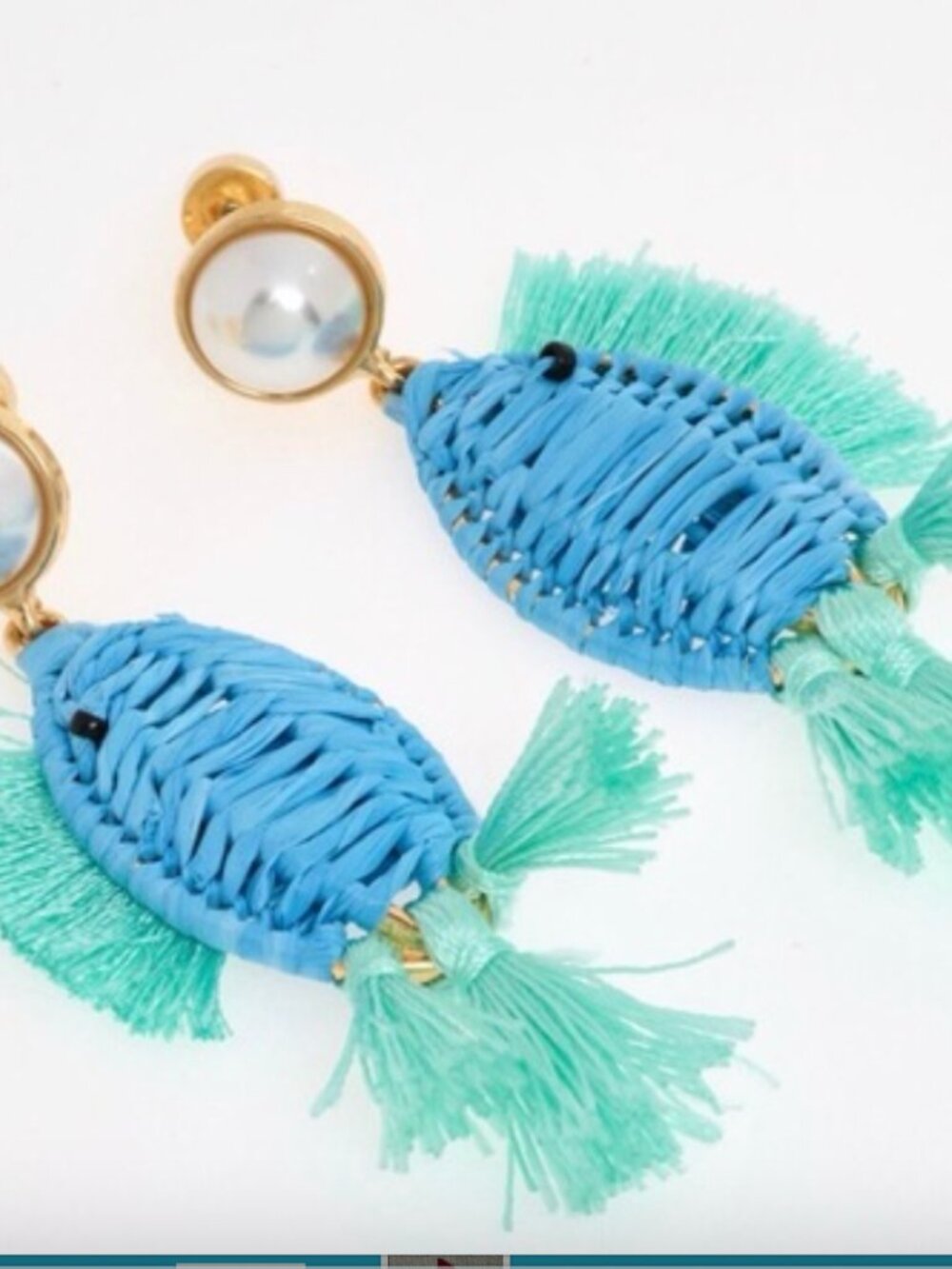 Piper K Blue Rattan Fringe Pearl Drop Earrings New in Box